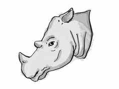 苏门答腊犀牛濒临灭绝的野生动物卡通复古的画
