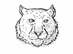 雪豹濒临灭绝的野生动物卡通复古的画