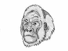 西方低地大猩猩濒临灭绝的野生动物卡通复古的画