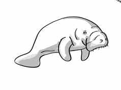 海牛海牛濒临灭绝的野生动物卡通单行画