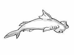圆齿状的锤头斯法尔纳勒维尼濒临灭绝的野生动物卡通单行画