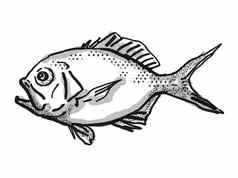 黄眼鲑澳大利亚鱼卡通复古的画