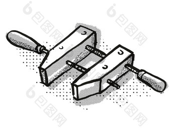 木螺杆夹木工手工具卡通复古的画