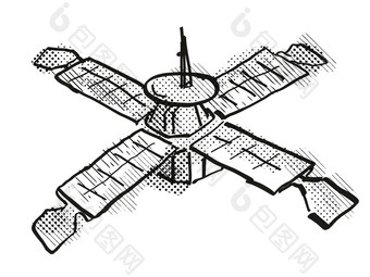 古董<strong>太空探测器</strong>卫星卡通复古的画