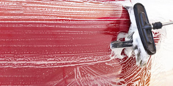 红色的车洗服务洗车细节刷离开中风一边通过宽横幅空空间文本左一边