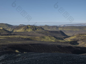 日出视<strong>图片</strong>冰川机器人营地<strong>冰岛</strong>洛加徒步旅行小道绿色谷火山景观早期早....粉红色的光