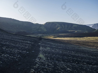 日出视<strong>图片</strong>冰川<strong>冰岛</strong>洛加徒步旅行小道绿色谷火山景观早期早....粉红色的光
