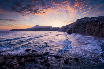 费里普拉卡海滩日落米洛斯岛岛基克拉迪群岛希腊