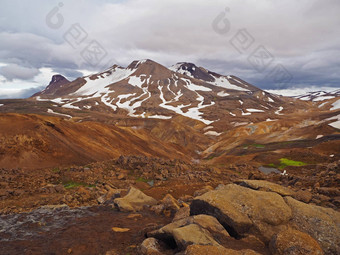 多彩的色泽<strong>流纹</strong>岩Kerlingarfjll火山山地热区域冰岛雪探戈绿色莫斯