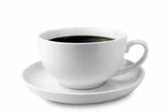 白色杯黑色的咖啡孤立的白色背景