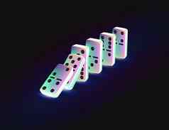 未来主义的霓虹灯光蓝色的粉红色的颜色下降Domino瓷砖生黑暗背景Domino效果图形插图
