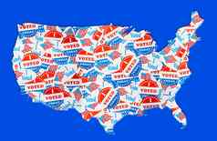 美国地图大纲创建选举投票贴纸徽章