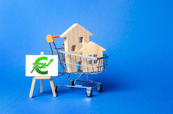 房子购物车画架欧元绿色箭头市场增长吸引投资提高税房子维护真正的房地产价格增加高需求