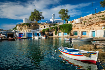 钓鱼船港口钓鱼村mandrakia米洛斯岛岛希腊