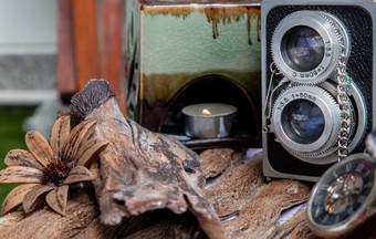 古董镜头照片相机木背景