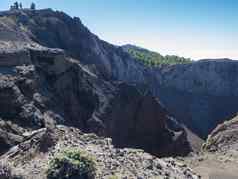 视图火山口火山duraznero路径路线这些volcanes美丽的徒步旅行小道棕榈岛金丝雀岛屿西班牙蓝色的天空背景