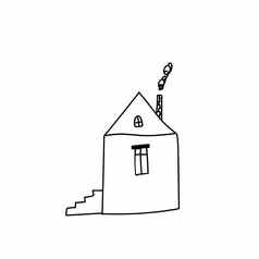 孩子画房子涂鸦插图孤立的白色背景