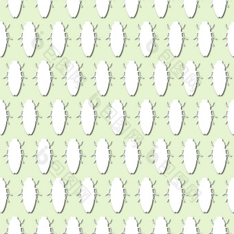 白色错误甲虫轮廓苍白的绿色背景无缝的模式纸减少风格