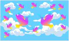 色彩斑斓的鸟飞行天空