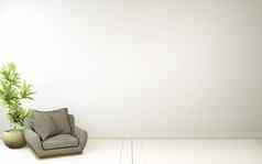 现代Zen生活房间室内白色沙发装饰日本
