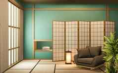 日本分区纸木设计薄荷房间榻榻米地板上