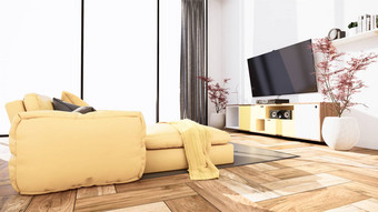 <strong>室内场景</strong>模拟黄色的沙发装饰房间