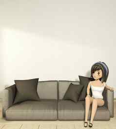 卡通女孩沙发扶手椅房间室内日本