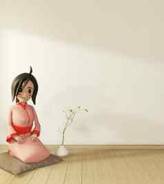 卡通女孩和服房间室内日本风格渠