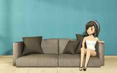 卡通女孩沙发扶手椅房间室内日本