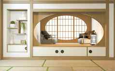 日本房间设计室内通过纸内阁架子上细胞膜