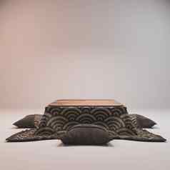 kotatsu低表格日本风格枕头白色背景