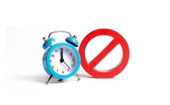 标志蓝色的时钟孤立的背景不可用小时临时限制禁忌限制制裁严格的控制停止年度看转移