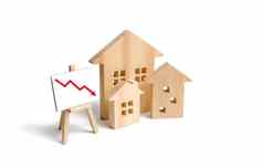 数据木房子红色的箭头概念下降价格需求真正的房地产危机经济衰退秋天率建设住房建筑低质量