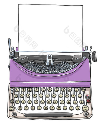 可爱的紫色的打字机纸古董艺术