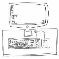 桌面电脑可爱的行艺术插图