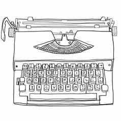 老式打字机可爱的行艺术绘画插图