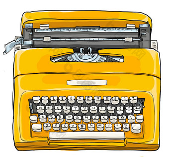 黄色的打字机古董可移植的手册打字机插图