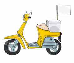 黄色的踏板车交付可爱的艺术插图