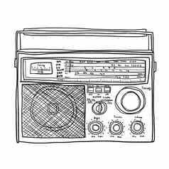 古董广播复古的立体声扬声器线条图可爱的艺术插图