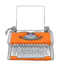 橙色老式打字机纸可爱的艺术绘画