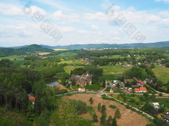 捷克共和国发布切恰赫视图注意塔村发布切恰赫卢齐克霍里山梅迪瓦尔沙子石头城堡
