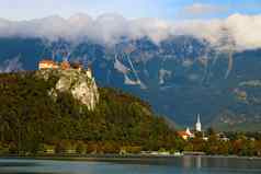 中世纪的流血城堡湖流血斯洛文尼亚