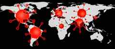 d-illustration世界地图显示电晕病毒热点