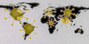 d-illustration世界地图显示电晕病毒<strong>热点</strong>