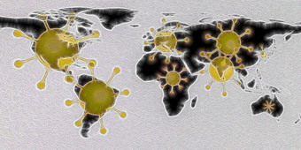d-illustration世界地图显示电晕病毒热点