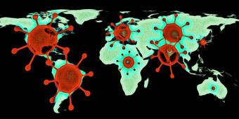 d-illustration世界地图显示电晕病毒<strong>热点</strong>