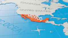 墨西哥突出显示白色简化世界地图数字