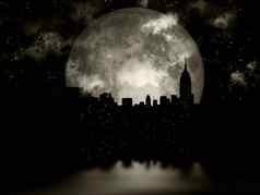 完整的月亮晚上城市