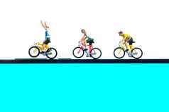 自行车骑自行车教练跟踪应用程序骑自行车智能手机微型人数字概念上的照片