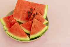 美味的红色的切片西瓜板股票纤维果糖夏天食物概念